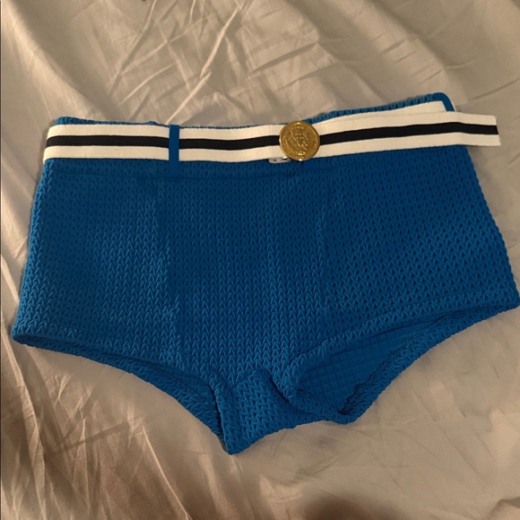 Retro 60’s - Blue Men’s Swim Trunks with Gold Accent Belt by Diplomat